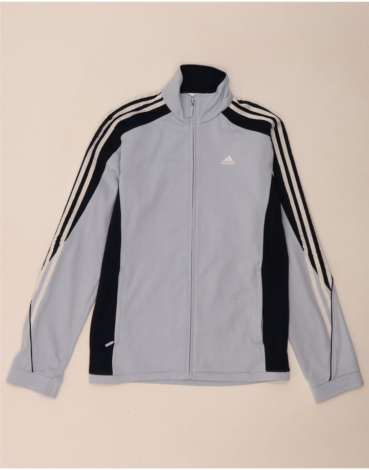 Adidas Damen-Trainingsanzug-Oberteiljacke UK 14 Mittelblaues Colourblock-Polyester