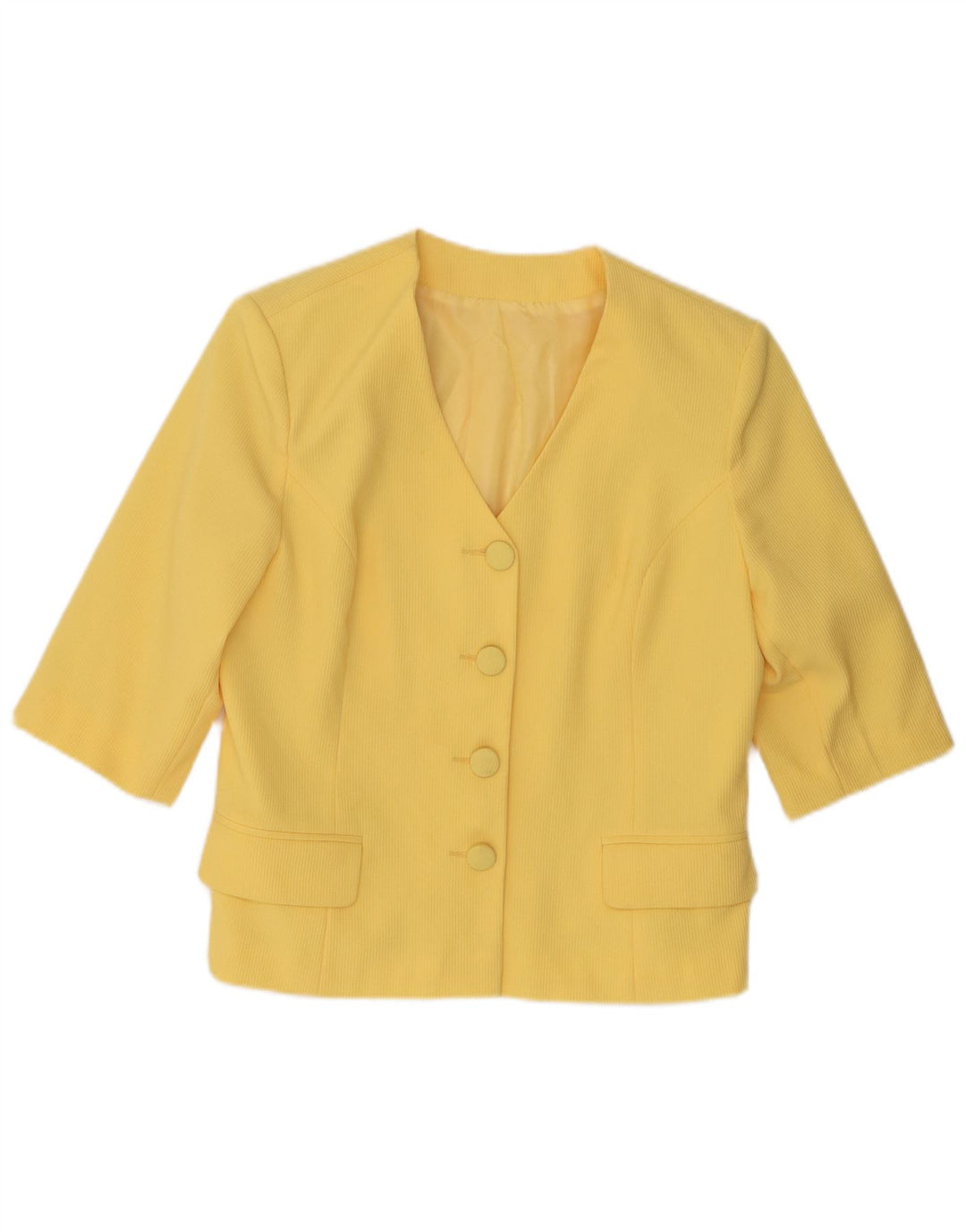 Vintage Damen 4-Knopf-Kurzarm-Blazerjacke UK 12 Mittelgelb