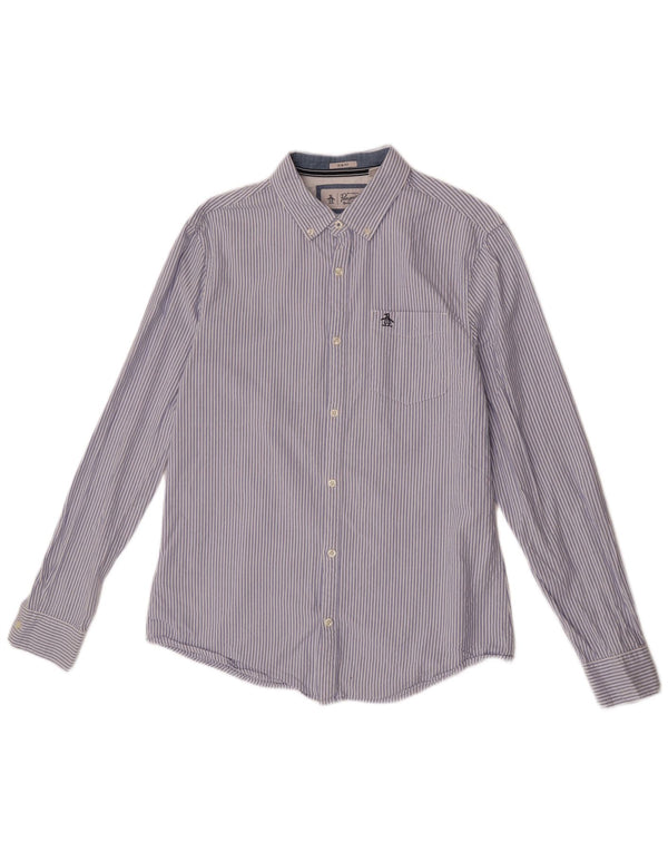 Penguin Slim-Fit-Hemd für Herren, groß, blaue Nadelstreifen-Baumwolle