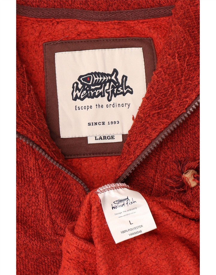 Weird Fish Herren-Sweatshirt mit Reißverschluss am Hals, großes, rot meliertes Polyester