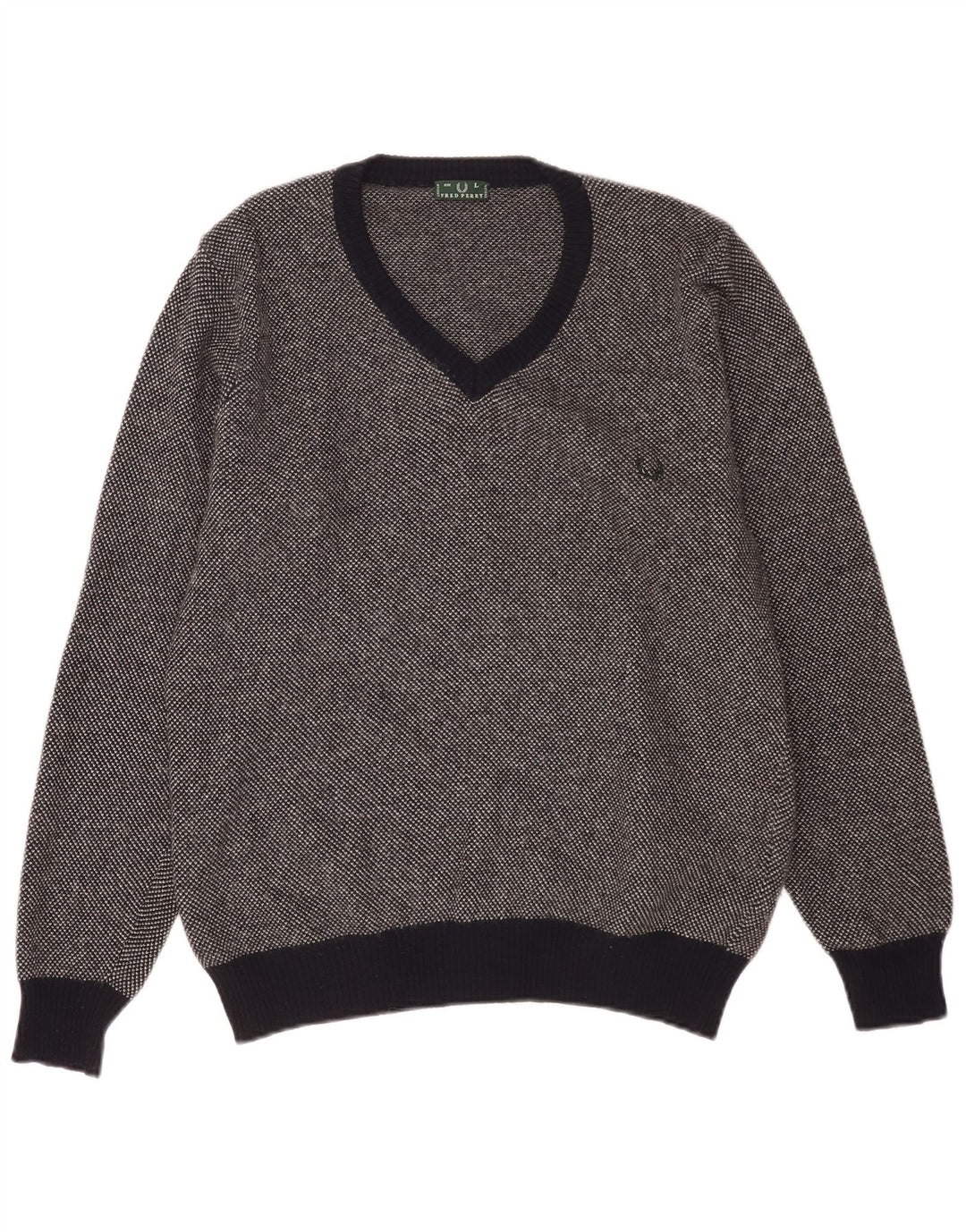 Fred Perry Herren-Pullover mit V-Ausschnitt, große marineblau gefleckte Wolle