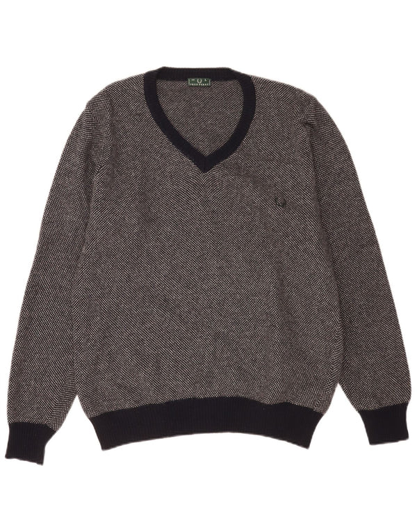 Fred Perry Herren-Pullover mit V-Ausschnitt, große marineblau gefleckte Wolle