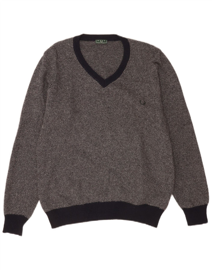 Fred Perry Herren-Pullover mit V-Ausschnitt, große marineblau gefleckte Wolle