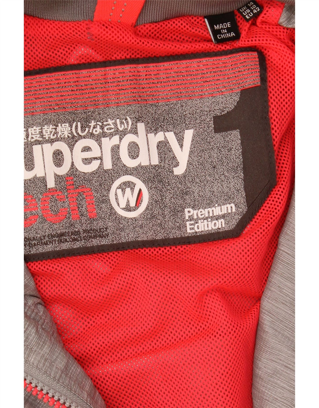 Superdry Damen-Regenjacke mit Kapuze, UK 14, Größe L, Grau meliert