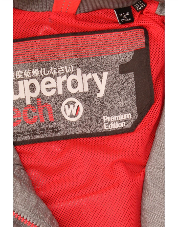 Superdry Damen-Regenjacke mit Kapuze, UK 14, Größe L, Grau meliert