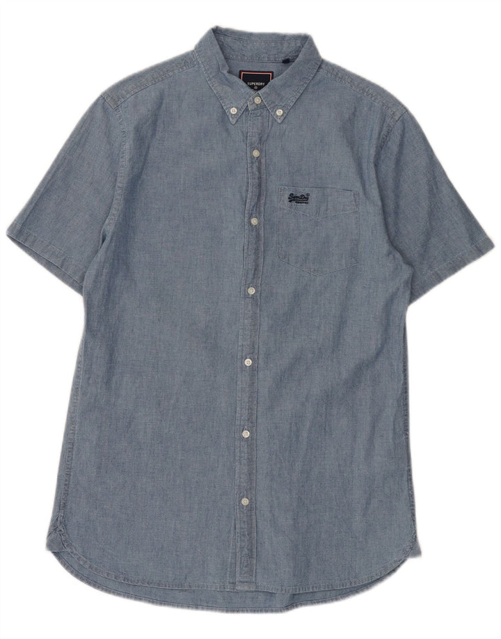 Superdry Herren-Kurzarmhemd, Größe S, Blau, Baumwolle