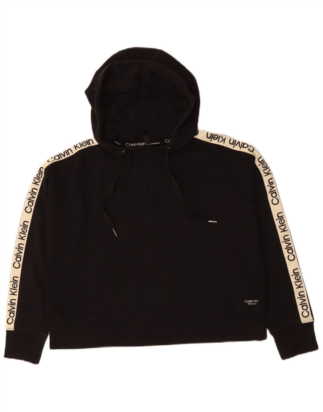 Calvin Klein Damen Crop Hoodie Pullover UK 12 Mittelschwarz Farbblock