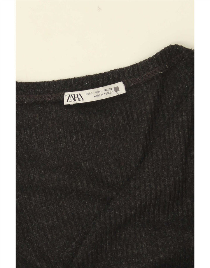 Zara Damen T-Shirt Top UK 14 Large Schwarz