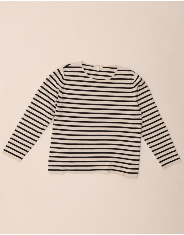Cos Womens Crop Top Langarm UK 10 Small Weiß gestreifte Baumwolle