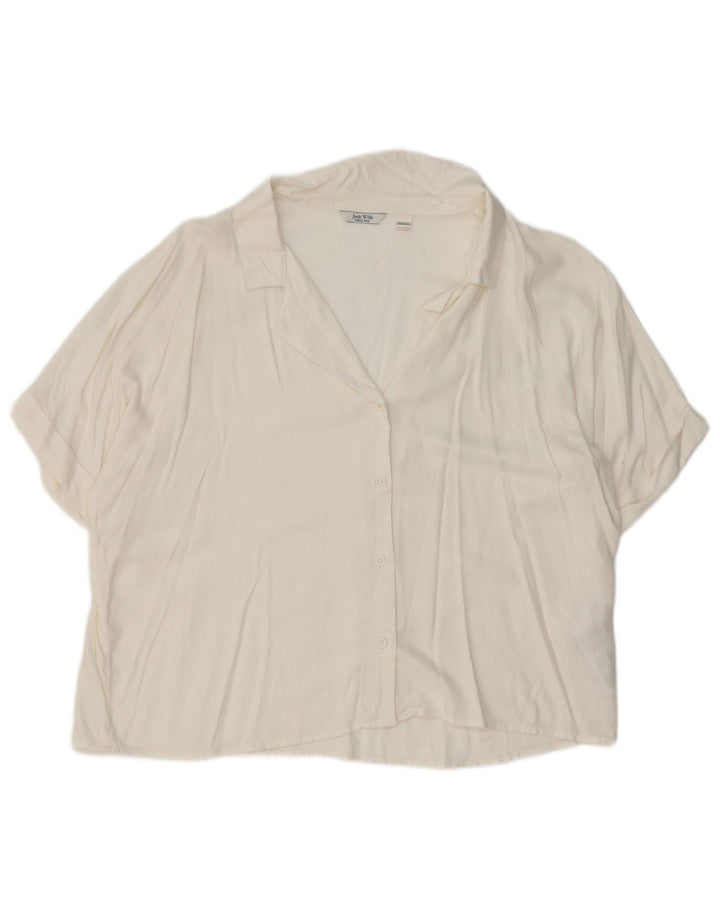 JACK WILLS Damen Kurzarm-Hemdbluse UK 12 Mittelweiße Viskose
