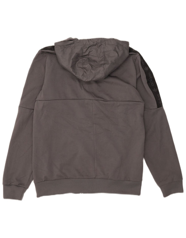 Adidas Herren-Kapuzenpullover mit Reißverschluss, mittelgraues Farbblock-Polyester