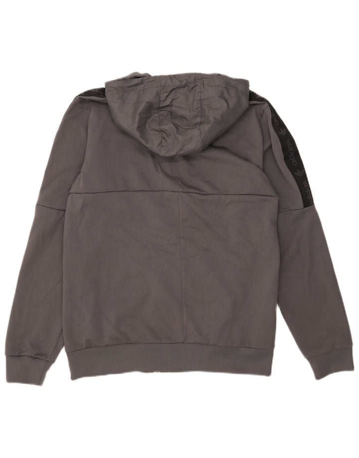 Adidas Herren-Kapuzenpullover mit Reißverschluss, mittelgraues Farbblock-Polyester