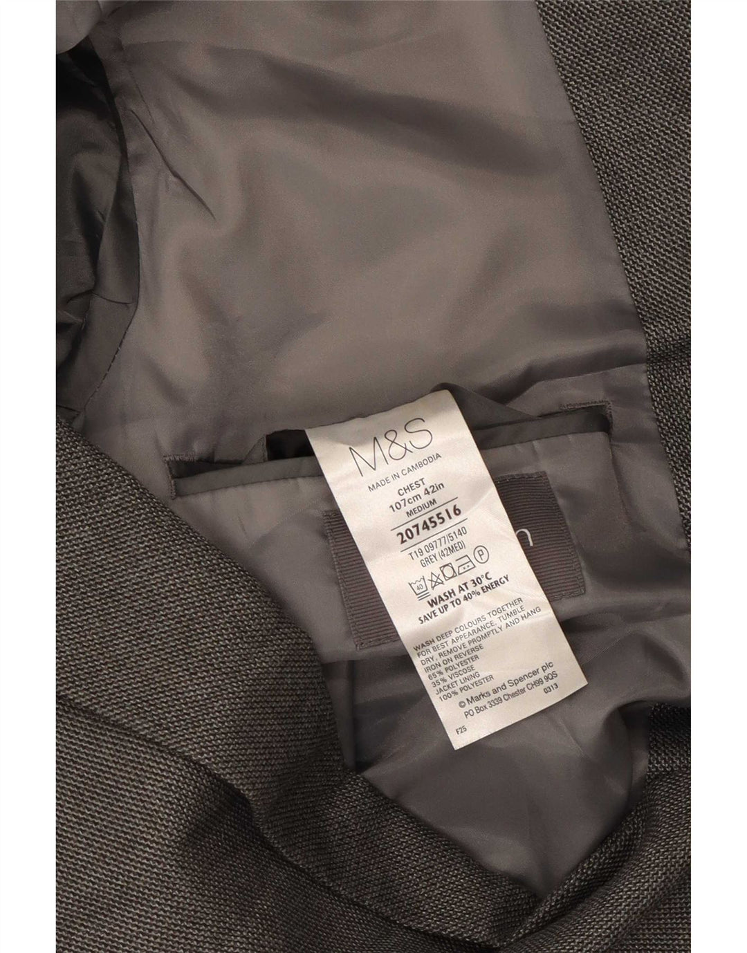 Marks & Spencer Herren-Blazer mit 2 Knöpfen, Gr. 42, Größe L, Grau, Polyester