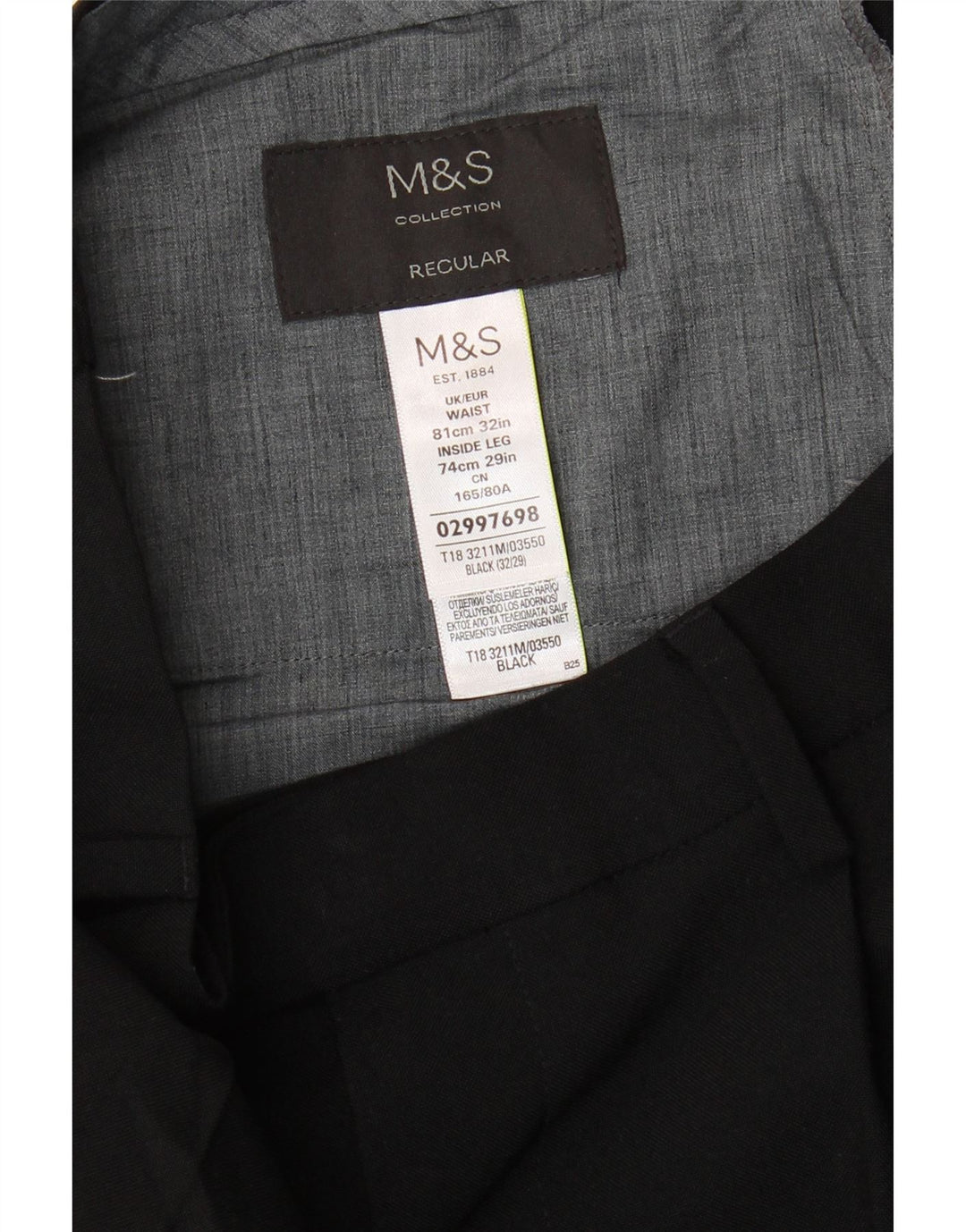 Marks & Spencer Herren-Anzughose mit Pegged-Anzug, W32, L29, schwarzes Polyester