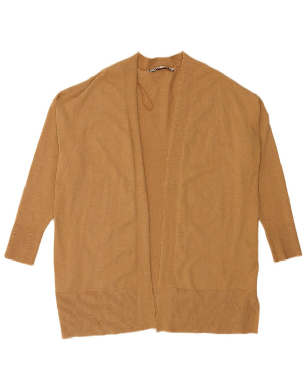 Zara Damen-Cardigan mit 3/4-Ärmeln, offener Strickjacke, Gr. 10, Größe S, Beige, Viskose