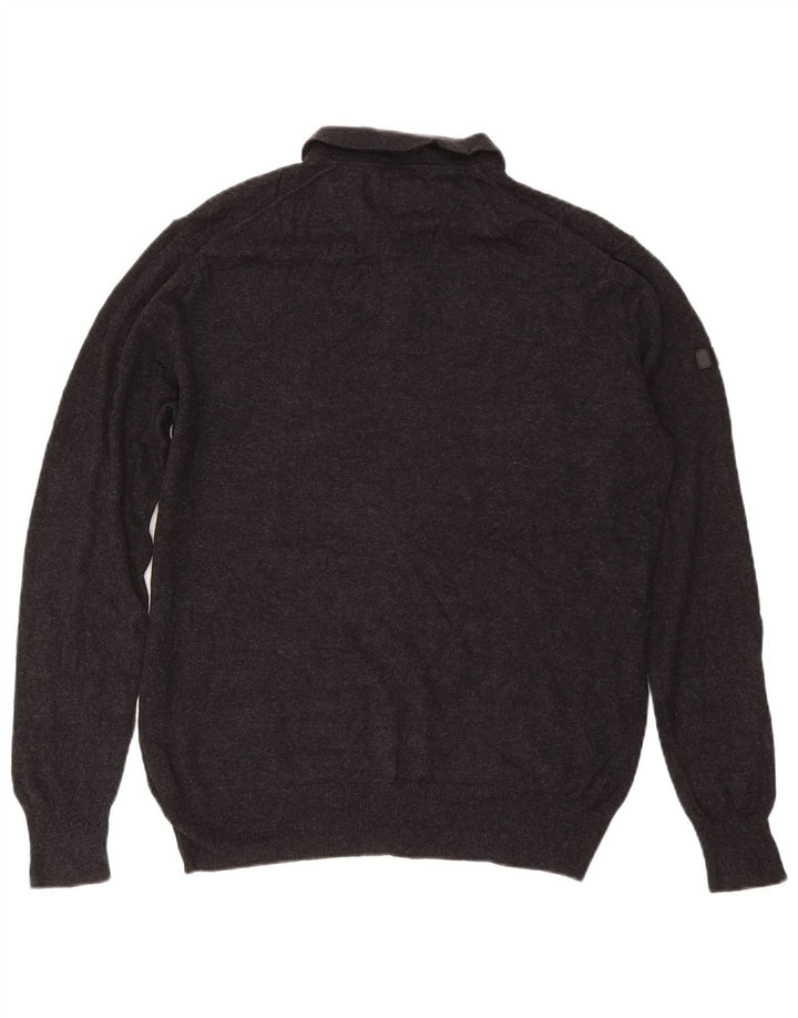 SUPERDRY Herren-Pullover mit Polokragen, XL, graue Baumwolle