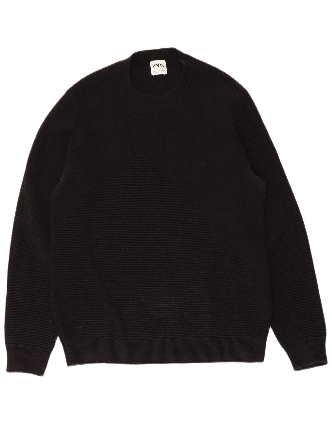 ZARA Herren-Pullover mit Rundhalsausschnitt, Größe S, schwarze Baumwolle