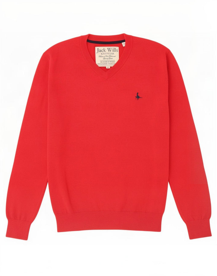 Jack Wills Herren-Pullover mit V-Ausschnitt, Größe L, aus roter Baumwolle