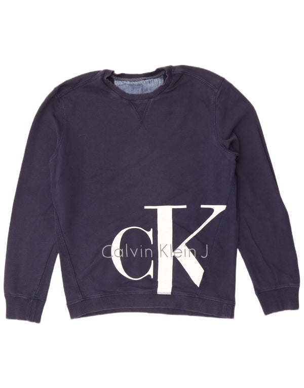 Calvin Klein Damen Grafik-Sweatshirt-Pullover UK 16 Large Marineblau Baumwolle