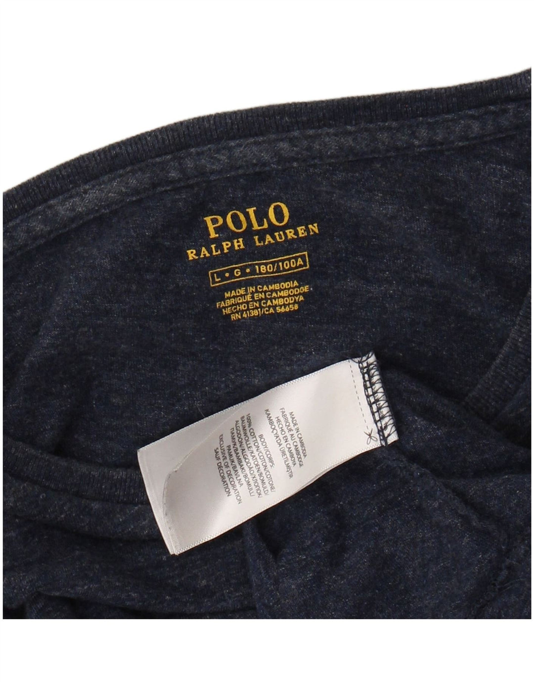 RALPH LAUREN Herren-Oberteil, langärmelig, groß, marineblau gesprenkelte Baumwolle