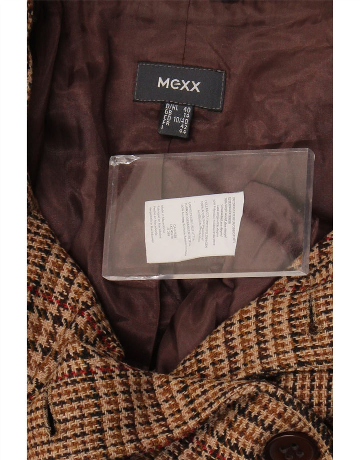 Mexx Womens Crop Pea Coat UK 14 Große braune Hahnentritt-Schurwolle