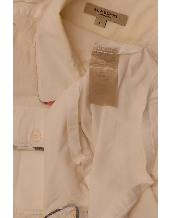 BURBERRY Damen ärmelloses Militärhemd UK 14 Large Off White Cotton