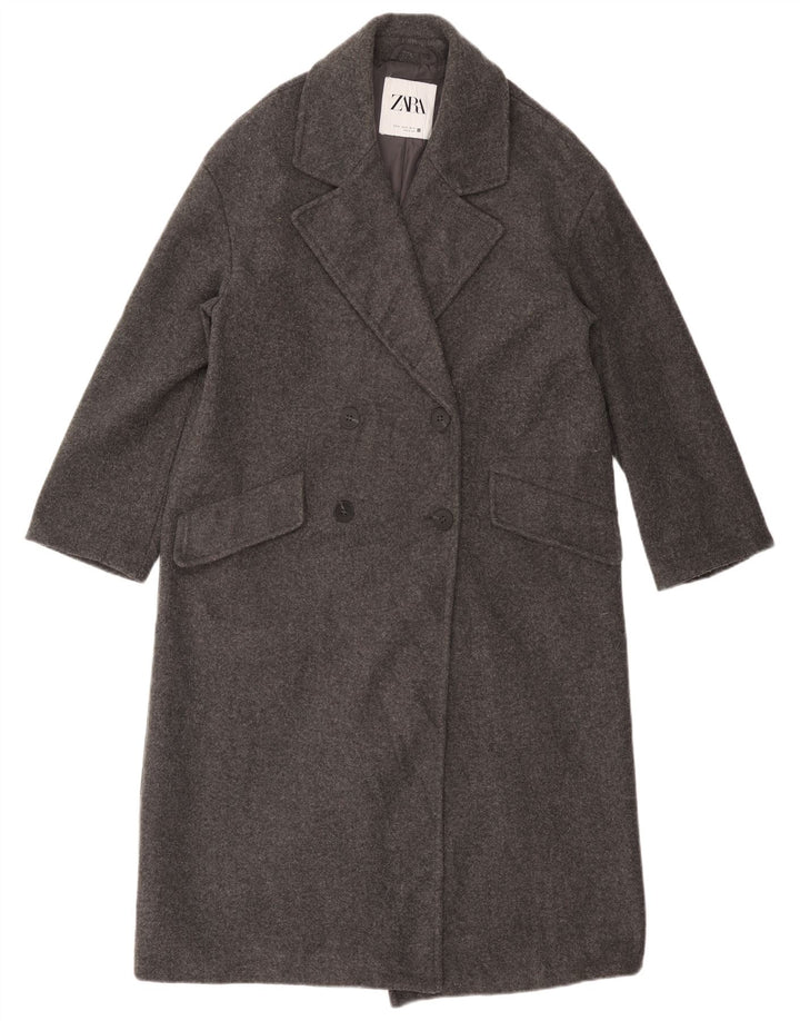 ZARA Damen Übergroßer zweireihiger Mantel UK 6 XS Grau Polyester