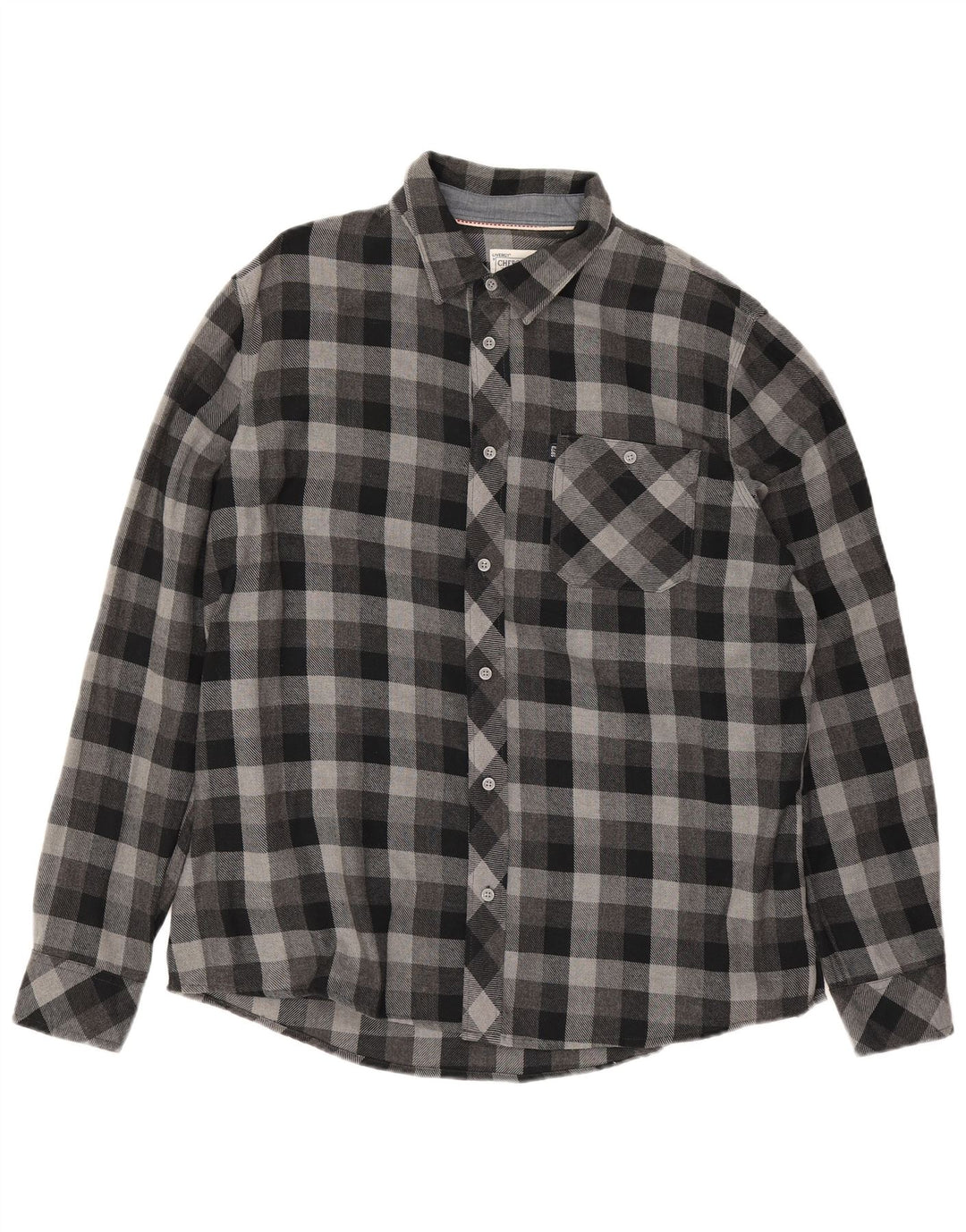 Cherokee Herren-Flanellhemd 2XL, grau karierte Baumwolle