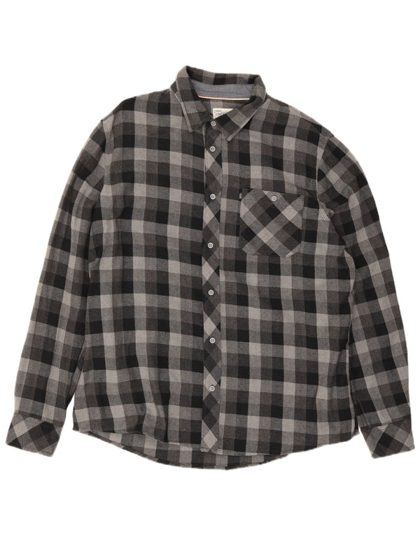 Cherokee Herren-Flanellhemd 2XL, grau karierte Baumwolle