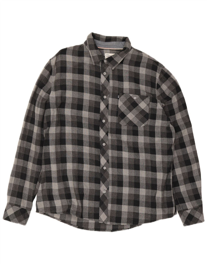 Cherokee Herren-Flanellhemd 2XL, grau karierte Baumwolle