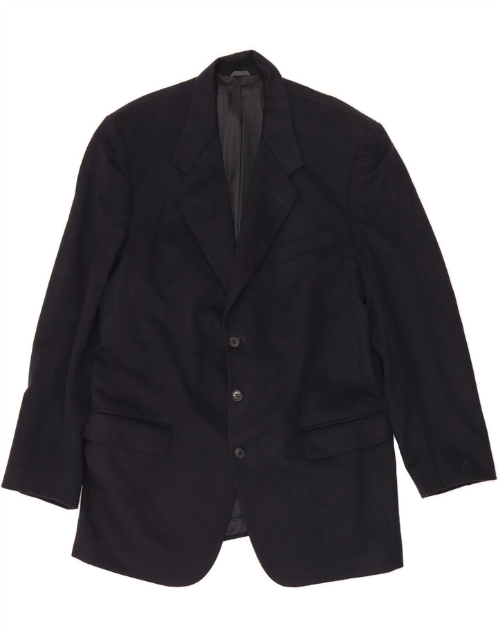VINTAGE Mens 3 Button Blazer Jacket UK 40 Large Navy Blue Wool Vintage Vintage and Second-Hand Vintage from Messina Hembry 