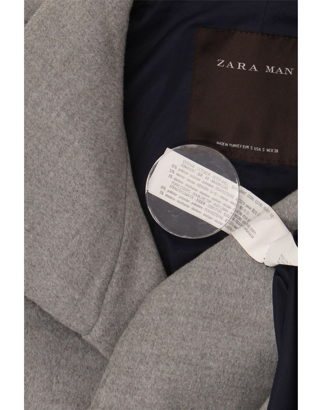 Zara Herrenmantel UK 36 Small Grau Polyester