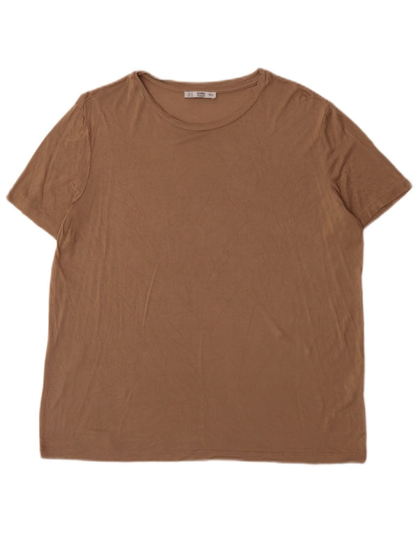Zara Damen T-Shirt Top UK 18 XL Braune Viskose
