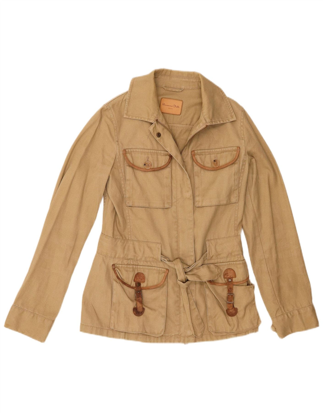 Massimo Dutti Damen Utility-Jacke EU 36 XS Khaki Leinen
