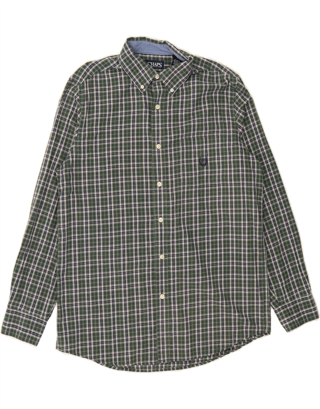 CHAPS Mens Easy Care Flannel Shirt Medium Green Check Cotton Vintage Chaps and Second-Hand Chaps from Messina Hembry 