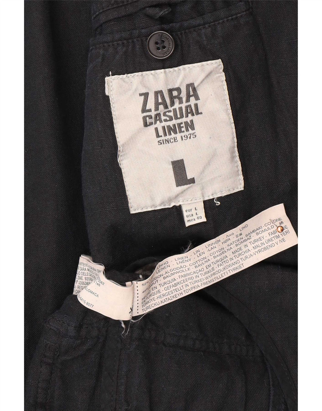 Zara Herren-Blazer mit 3 Knöpfen, Gr. 40, groß, marineblaues Leinen