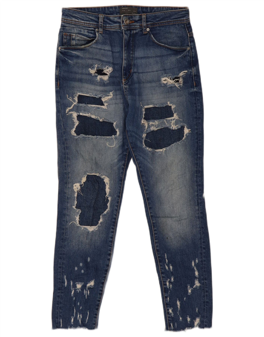 ZARA Herren-Jeans im Used-Look, kurz geschnitten, EU 38, Größe S, W30, L26, Blau, Baumwolle