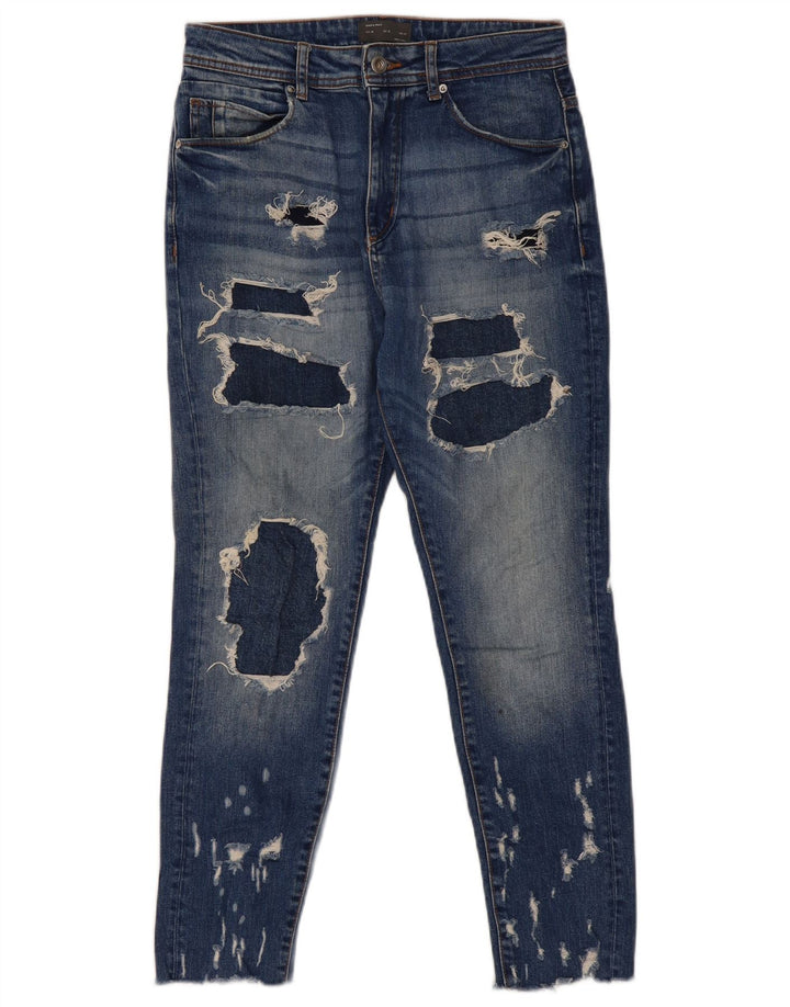 ZARA Herren-Jeans im Used-Look, kurz geschnitten, EU 38, Größe S, W30, L26, Blau, Baumwolle