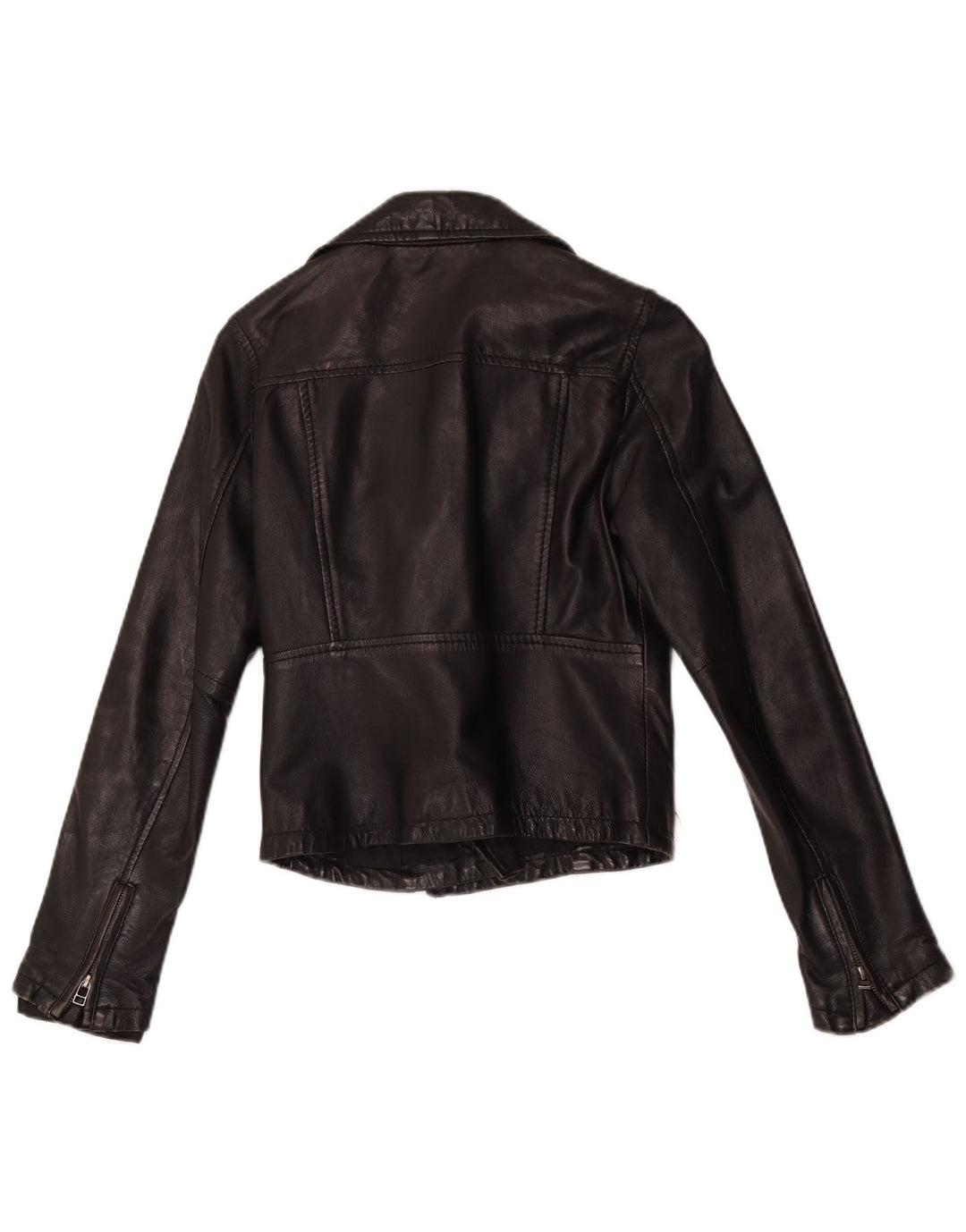 Vintage Damen Crop Leder Bikerjacke UK 10 Kleines schwarzes Leder