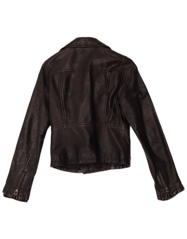 Vintage Damen Crop Leder Bikerjacke UK 10 Kleines schwarzes Leder