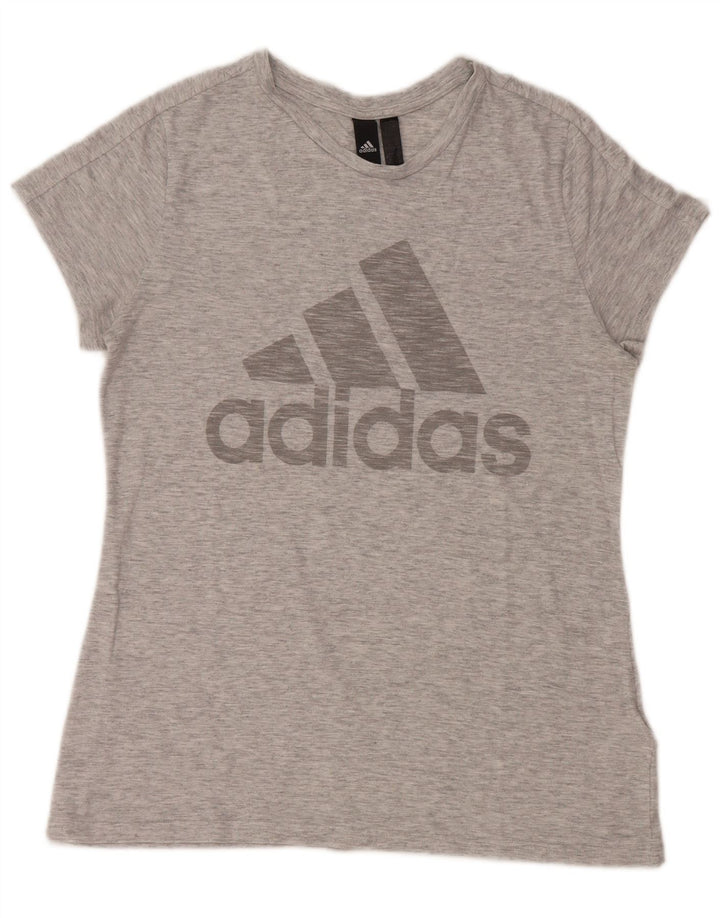 ADIDAS Damen Grafik-T-Shirt-Oberteil UK 12/14 Mittelgrau meliertes Polyester