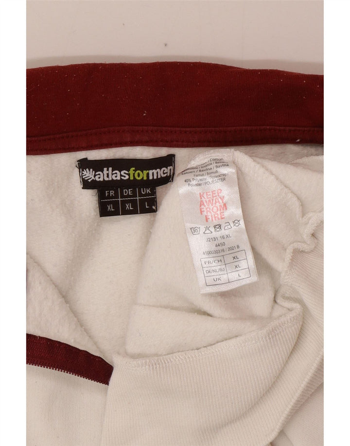 ATLAS FOR MEN Herren-Sweatshirt mit grafischem Reißverschluss, Größe L, Baumwolle, Weiß