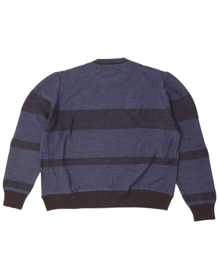 Re Del Mare Herren-Pullover mit Rundhalsausschnitt, groß, blau gestreift