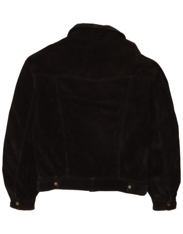 Vintage Herren Wildleder Bomberjacke IT 50 Großes schwarzes Leder