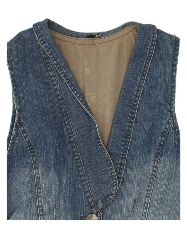 VINTAGE Damen Jeansweste UK 12 Mittelblaue Baumwolle