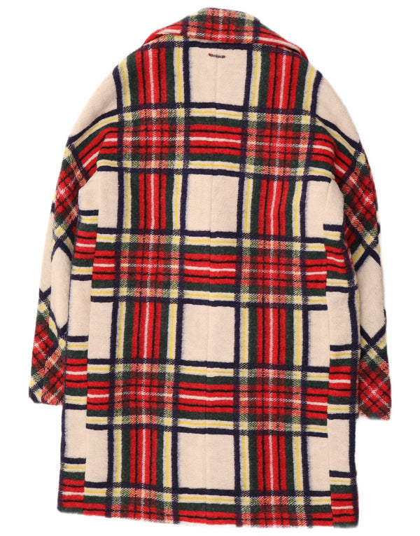 Desigual Womens Double Breasted Coat EU 38 Medium Red Check Polyester