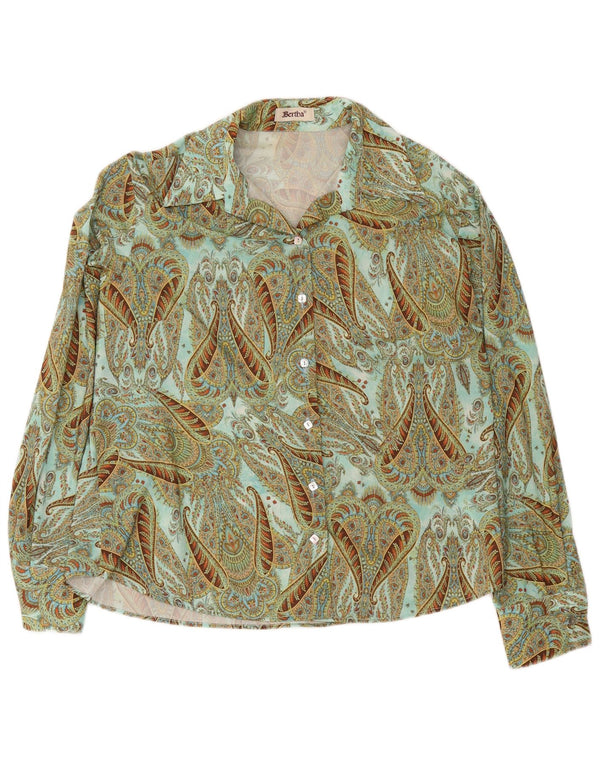 Vintage Damen Loose Fit Shirt IT 52 2XL Grün Paisley Polyester Retro