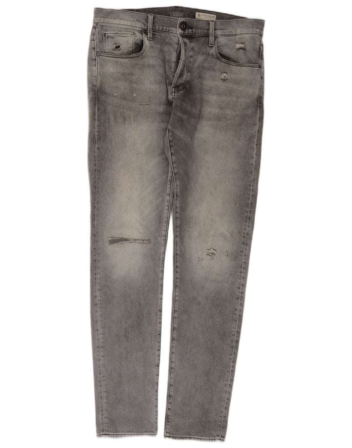 G-Star Herren 3301 Distressed Slim Jeans W36 L36 Graue Baumwolle