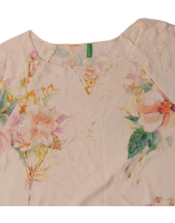 BENETTON Damen T-Shirt Top UK 16 Large Off White Floral