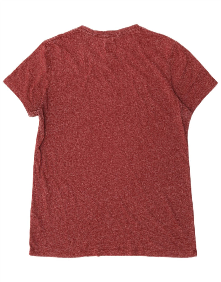 Jack Wills Herren-T-Shirt-Oberteil, großes, burgunderrot meliertes Polyester